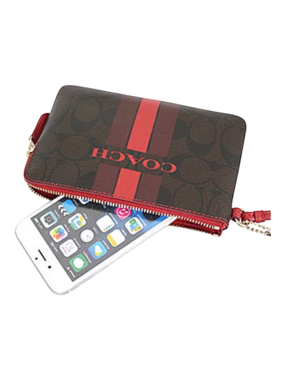 COACH Corner Zip Wristlet in Signature Canvas with Varsity Stripe - Picture 5 of 5